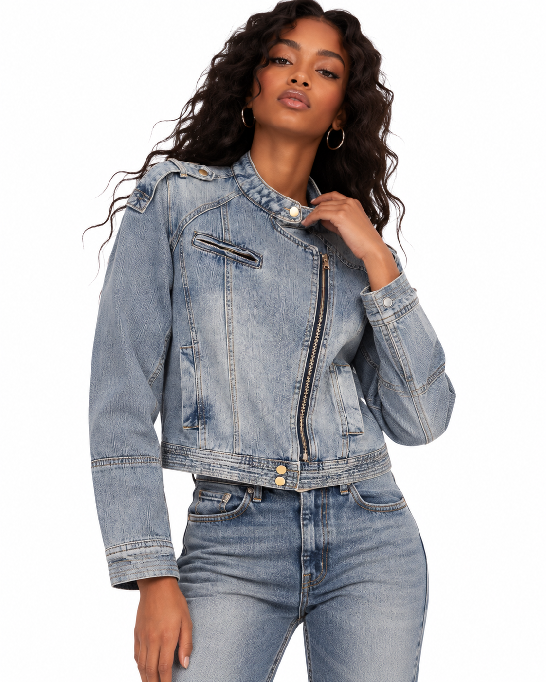 Distressed denim jacket