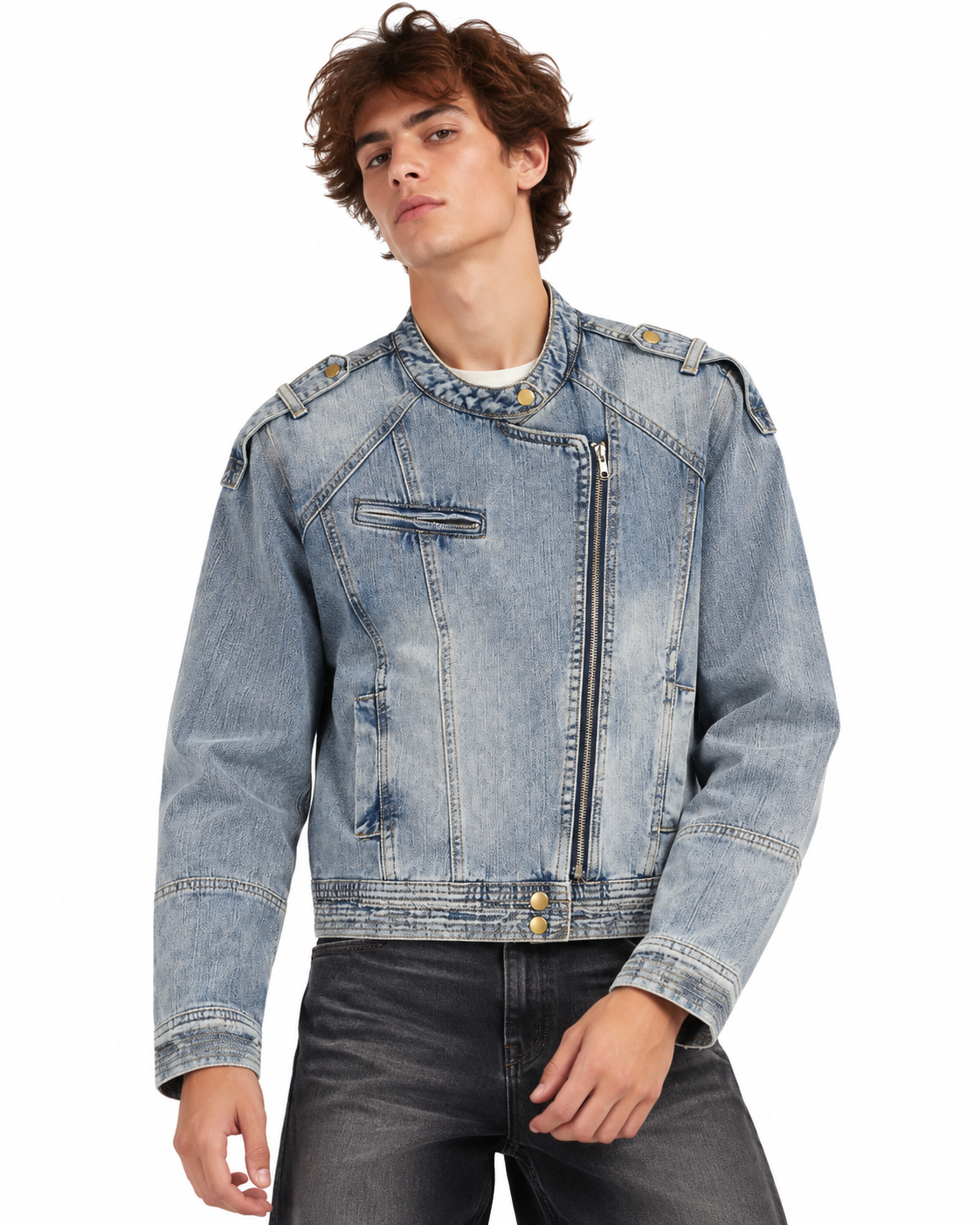 Distressed denim jacket