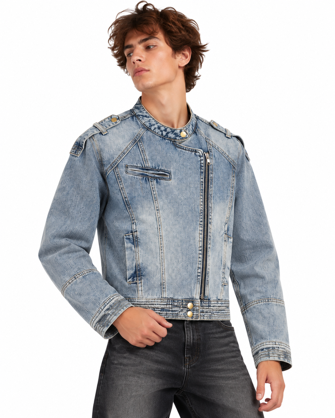 Distressed denim jacket