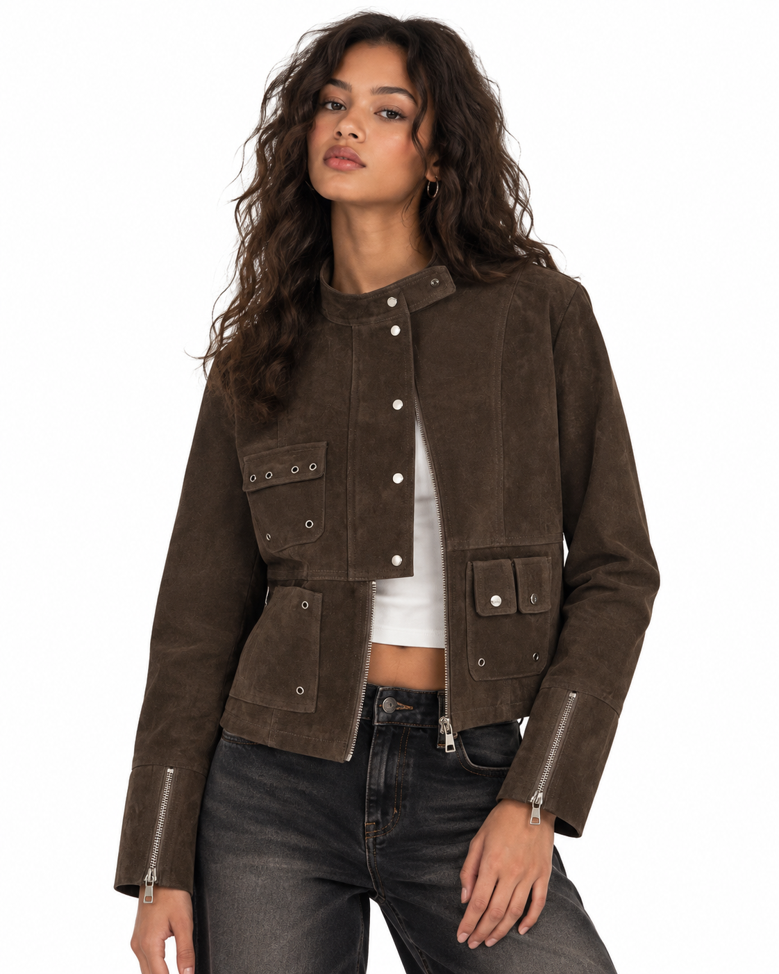 Stand-collar zip-up jacket