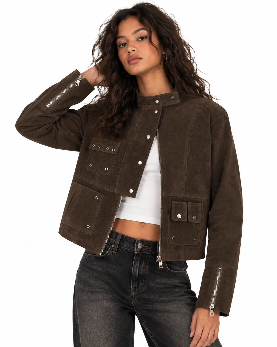 Stand-collar zip-up jacket