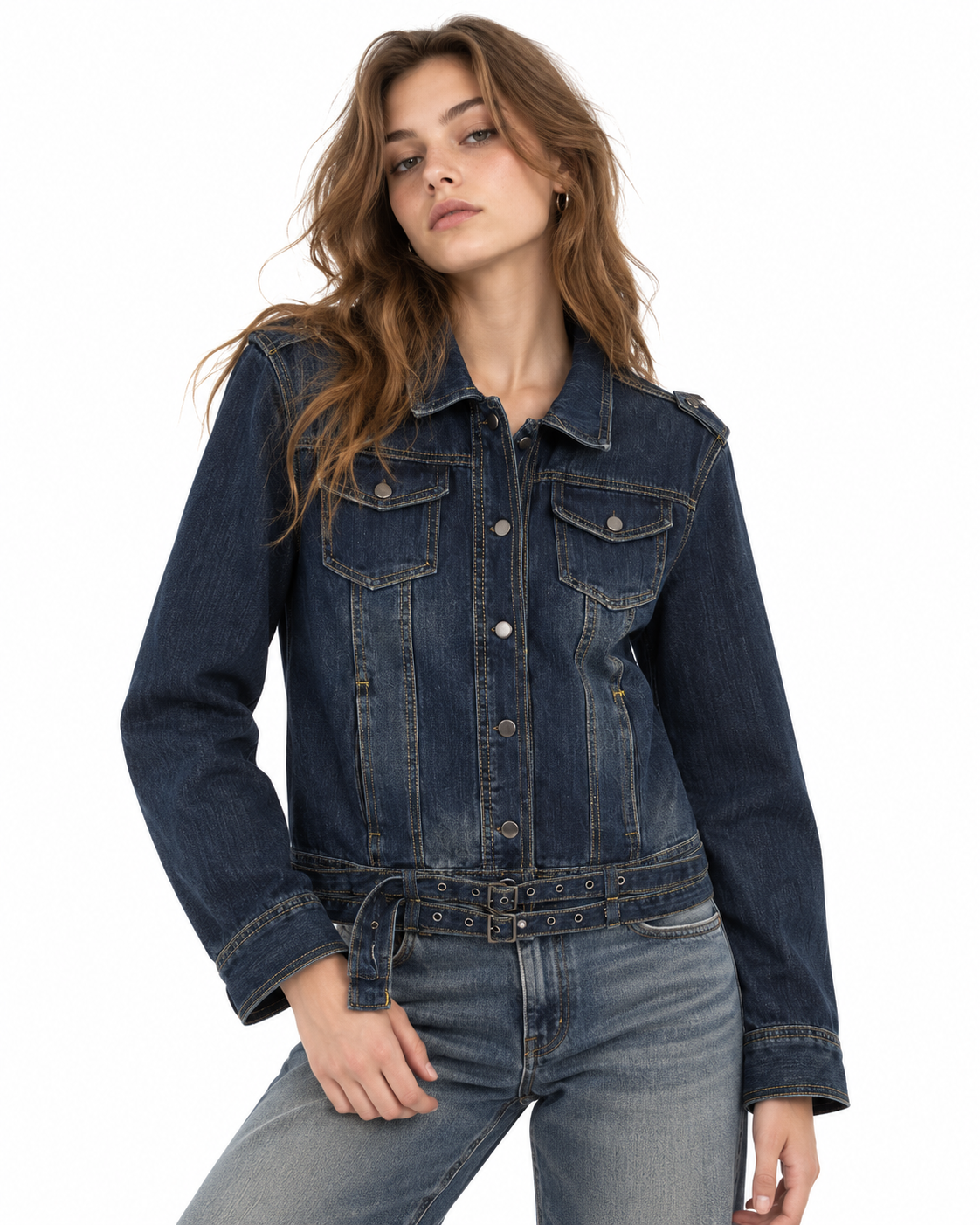 Double-belt denim jacket