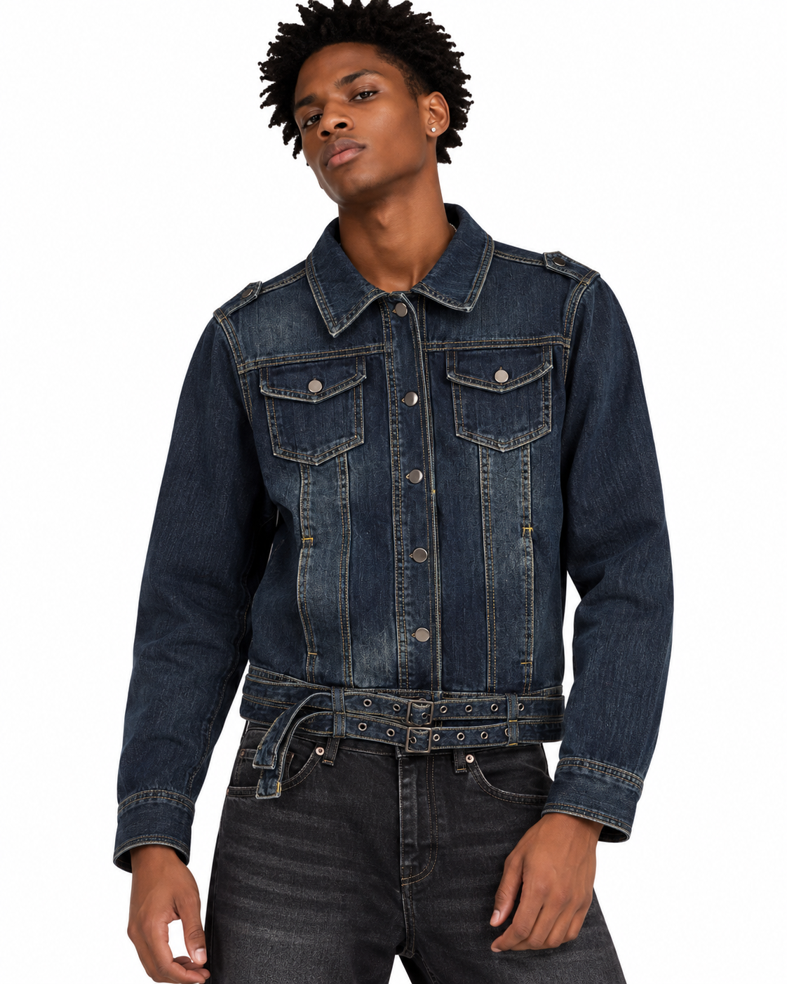 Double-belt denim jacket