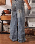 インクジェットウォッシュ加工のダメージジーンズ