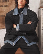 Fake two-piece denim patchwork jacket