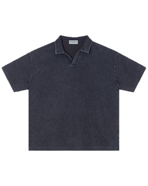 235g Distressed waffle-knit polo shirt