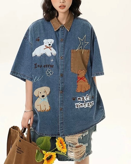 かわいいデニムの半袖シャツ
