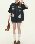 面白い漫画の刺繍シャツ