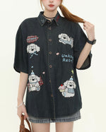 面白い漫画の刺繍シャツ