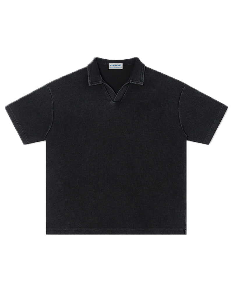 235g Distressed waffle-knit polo shirt