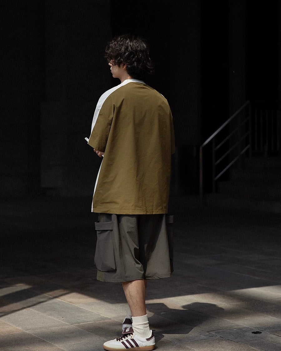 Contrast color stitching work short sleeves