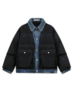 Fake two-piece denim patchwork jacket