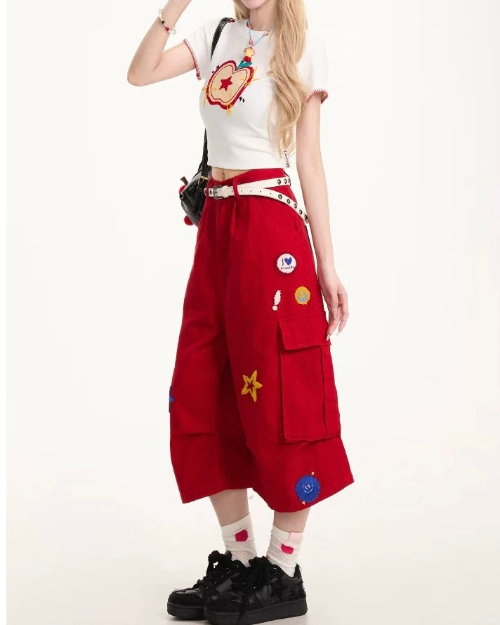 Cartoon pattern cropped shorts