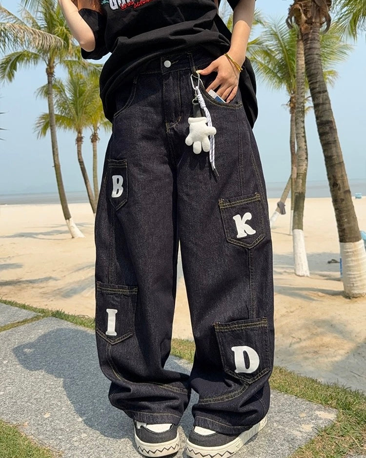 Simple washed denim trousers