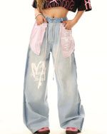 チェックパネルデニムパンツ