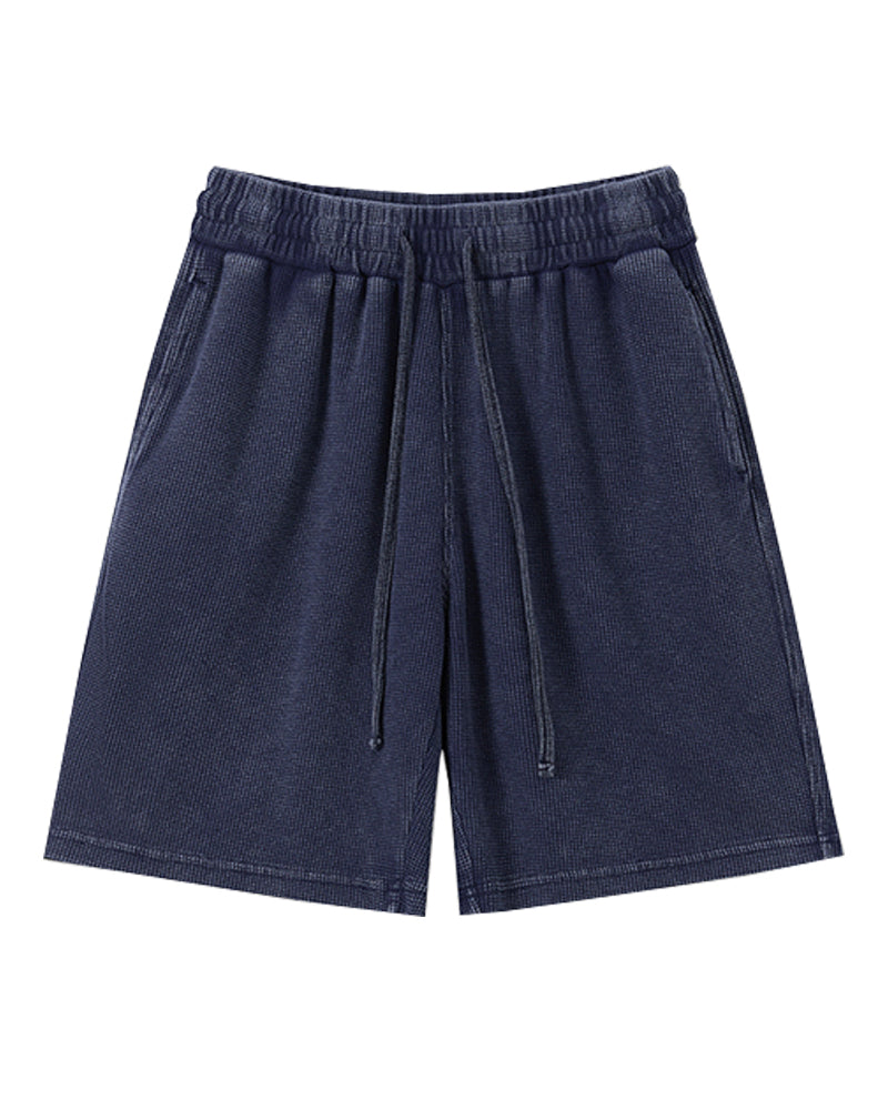 235g Distressed waffle-knit shorts