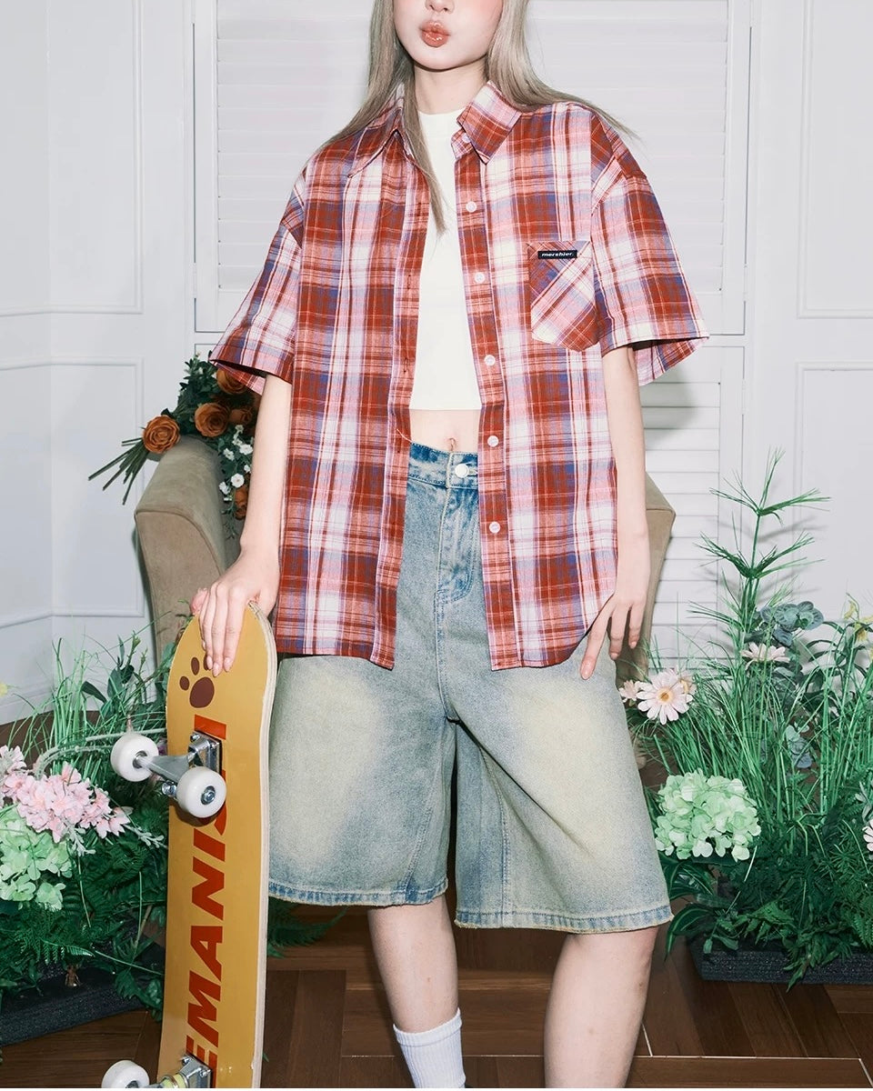 Vintage check short-sleeved shirt