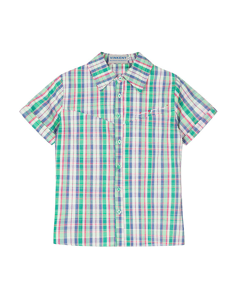 Personality check short-sleeved shirt