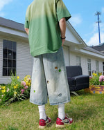 刺繍入りクロップドジーンズ