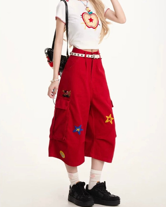 Cartoon pattern cropped shorts