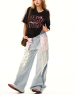 チェックパネルデニムパンツ