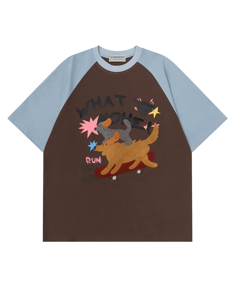 Contrast color skateboard puppy short sleeves